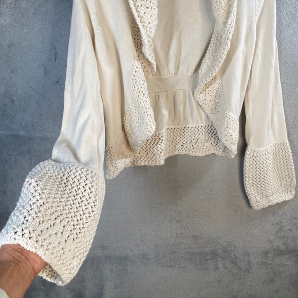 Vintage Lucky Brand Cardigan Sweater Small Crochet Trim Boho Indie Cottagecore - Picture 3 of 7